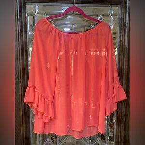 Cezanne Coral Sheer Ruffle Sleeve Blouse Size Small Flowy Boho Top